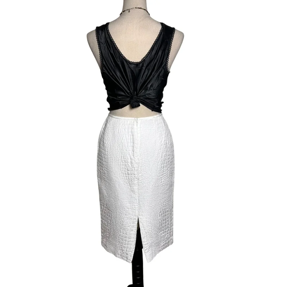 Lafayette 148 New York White Croc Embossed Cotton Pencil Skirt 2| Neutral Office